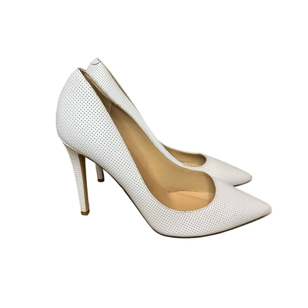 Diane Von Furstenberg White Woven Leather Heels Pointed Toe Pumps Women’s 8.5